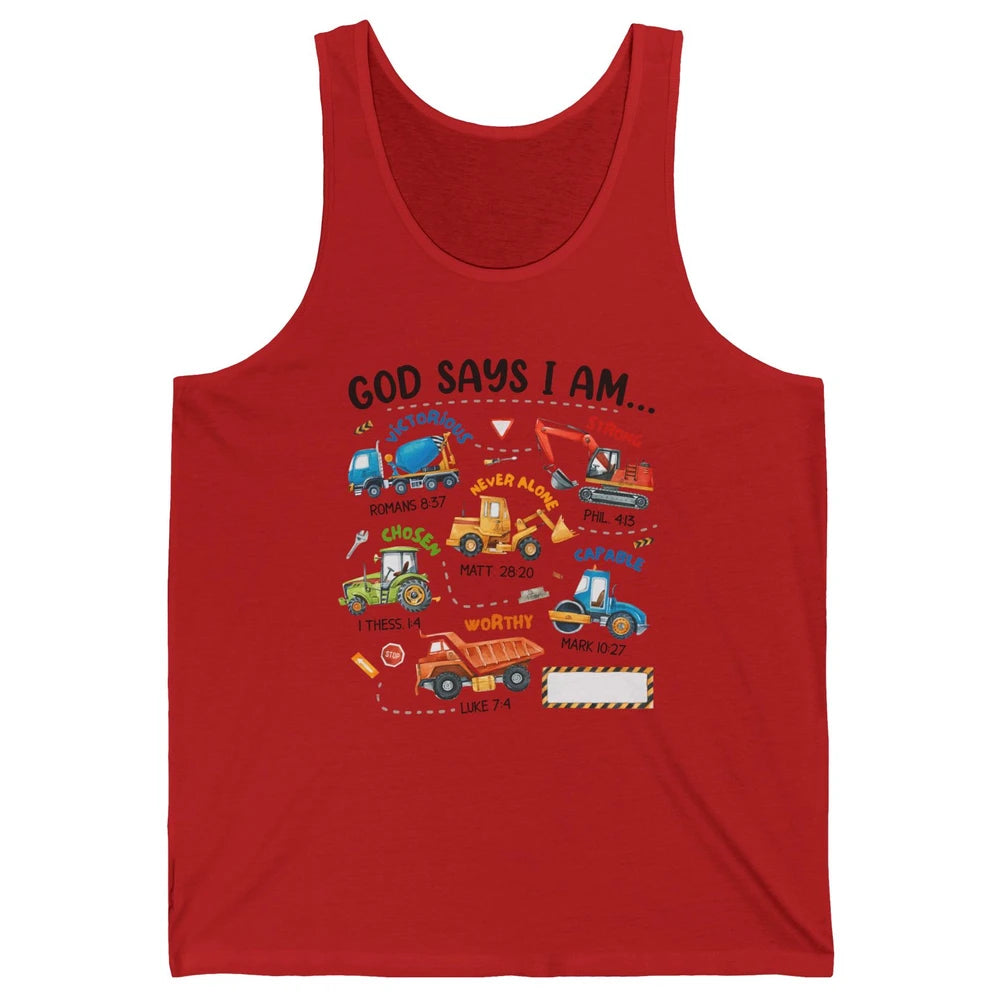 Construction Boy Christian God Say I'm Bible Verse Religious Unisex Jersey Tank