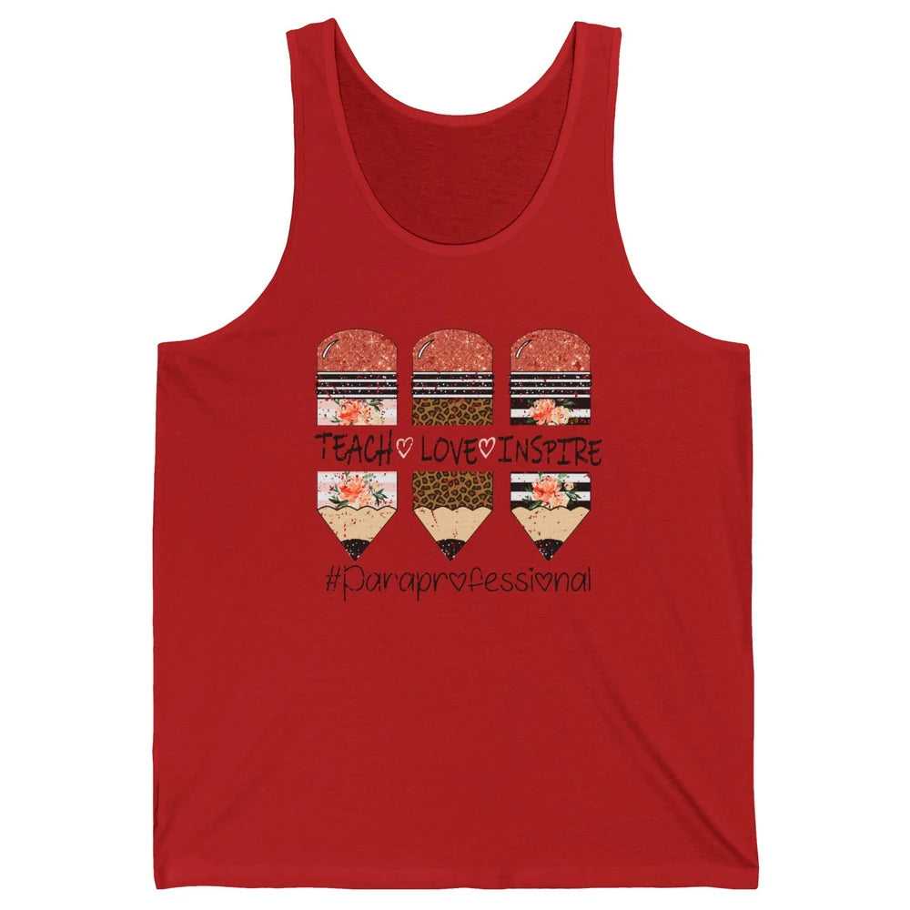 Retro Floral Leopard Teach Love Inspire Paraprofessional Unisex Jersey Tank