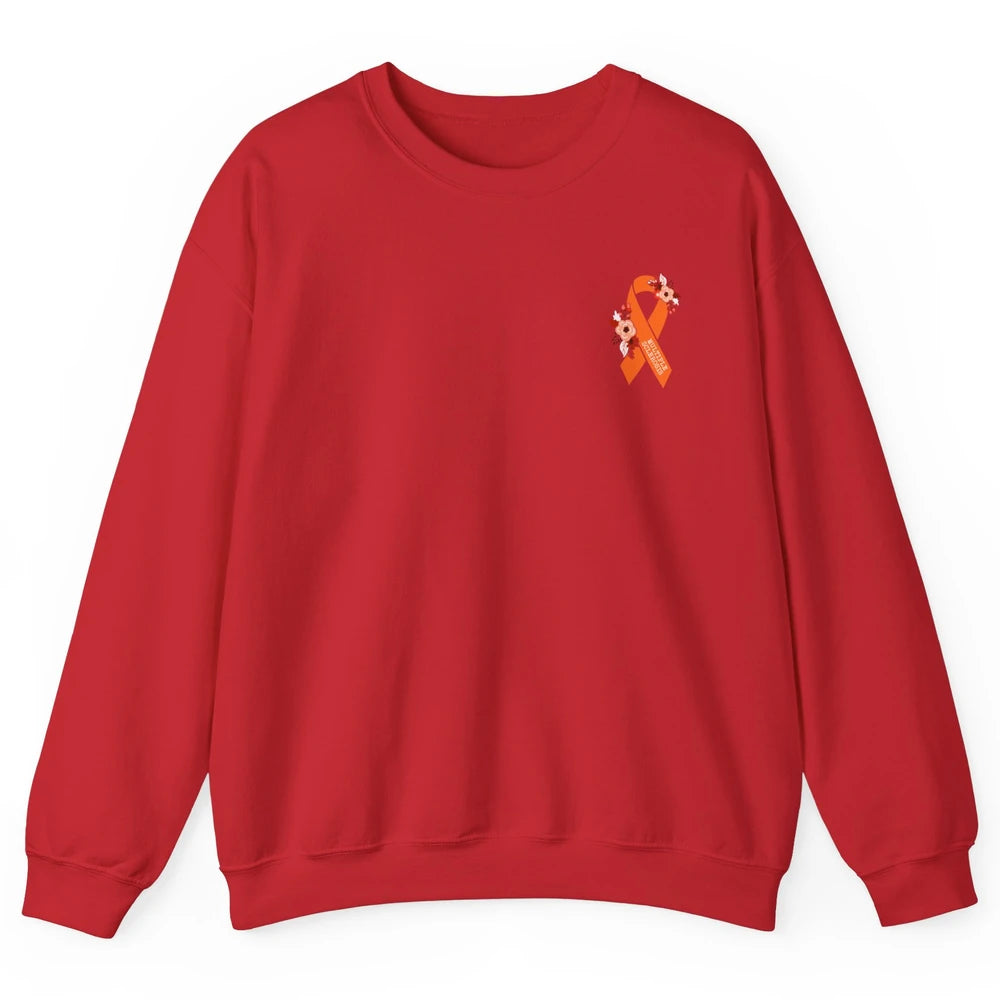 Multiple Sclerosis Awareness Floral Orange Ribbon Rainbow Unisex Crewneck Sweatshirt