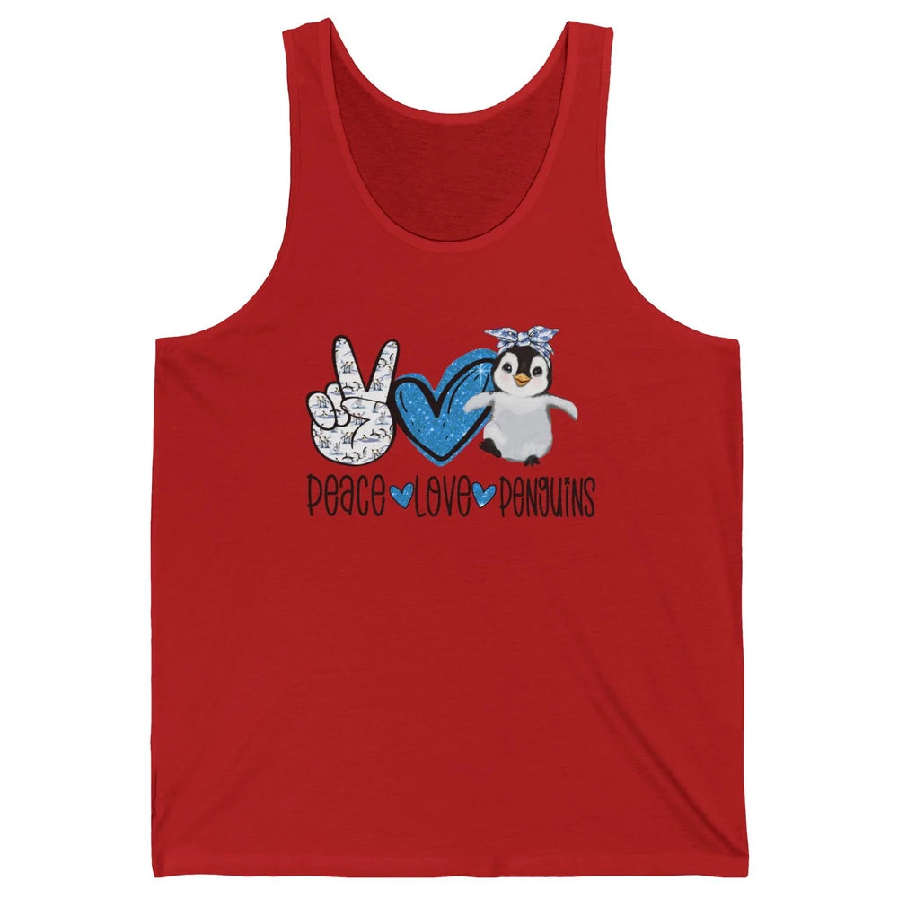 Peace Love Penguins With Headband Baby Penguins Lovers Gift Unisex Jersey Tank