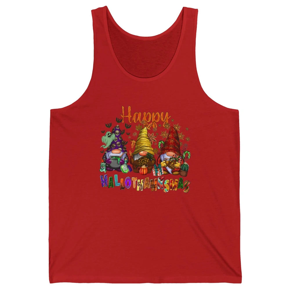 Pumpkin Gnomes Hallo-thank-mas Halloween Thanksgiving Xmas Unisex Jersey Tank