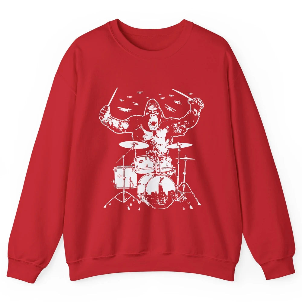 Retro Gorilla Drumming Drummers Gift Percussionists Unisex Crewneck Sweatshirt