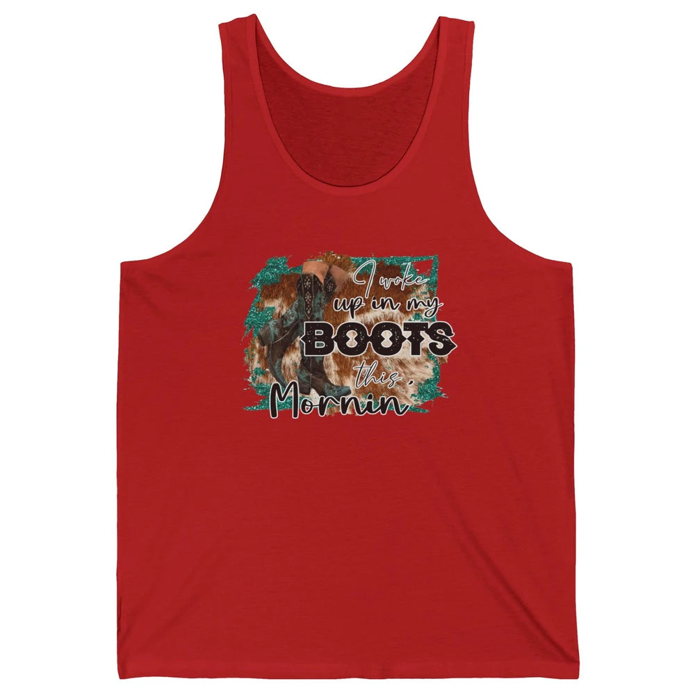 Retro Cowgirl Boots I Woke Up In My Boot Western Cowboy Gift Unisex Jersey Tank