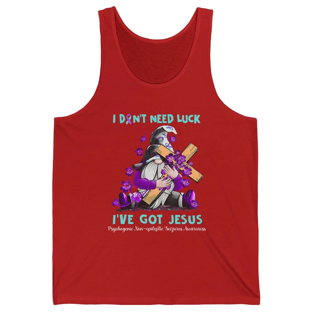 PNES Awareness Gnome I Don't Need Luck I've Got Jesus Faith Unisex Jersey Tank