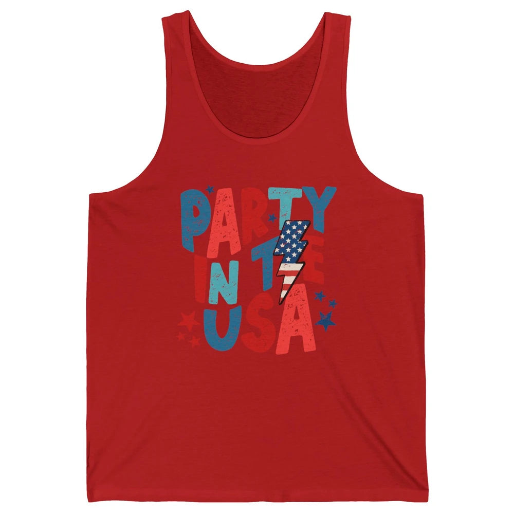 Party In The USA US Flag Lightning Bolt July 4th US Patriot Unisex Jersey Tank