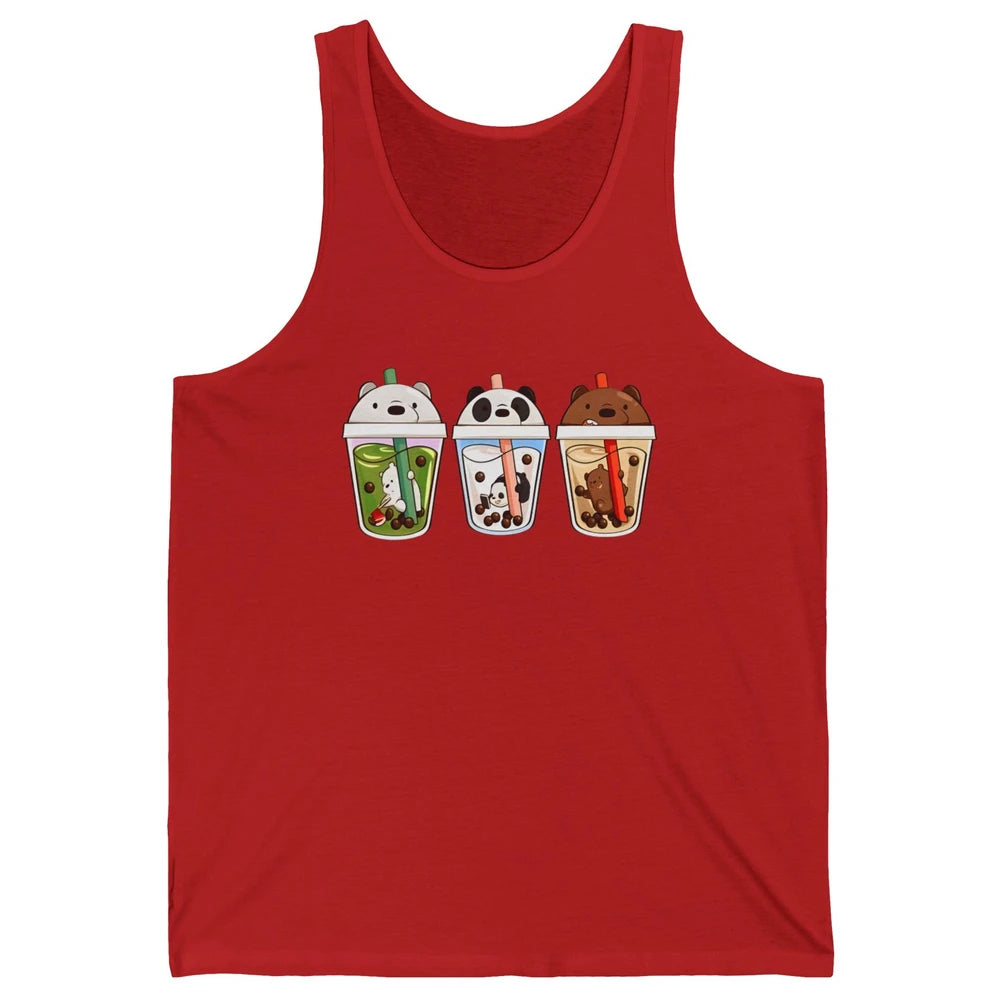 Panda Milk Tea Bears Milk Tea Animal Drinking Boba Lovers Unisex Jersey Tank