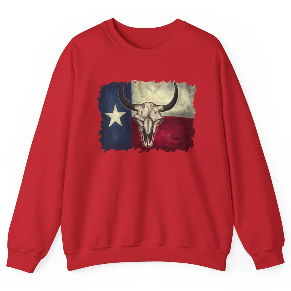 Retro Bull Skull Texas Map Western Country Cowboy Cowgirl Unisex Crewneck Sweatshirt
