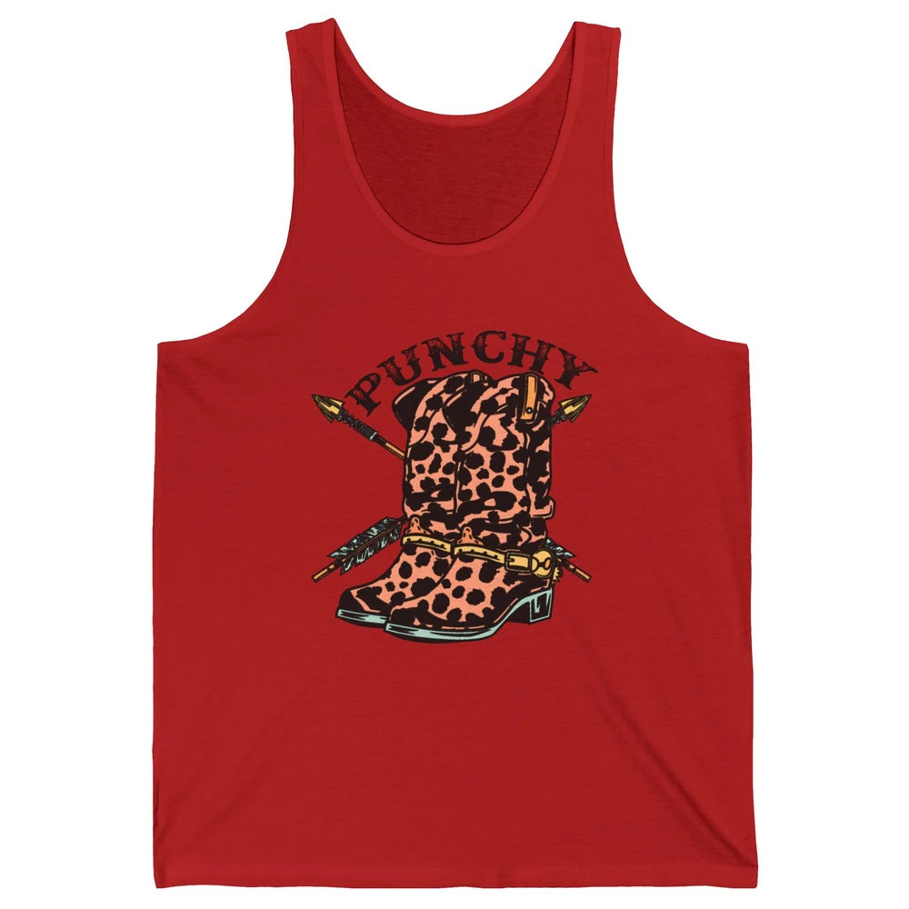 Retro Cowgirl Boots Leopard Punchy Western Country Cowboy Unisex Jersey Tank