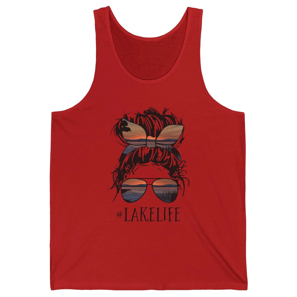 Lake Life Messy Bun Hair Girl Women Retro Lake Summer Gift Unisex Jersey Tank