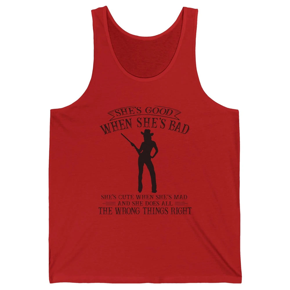 Retro Cowgirl She's Good When She's Bad Western Country Girl Unisex Jersey Tank