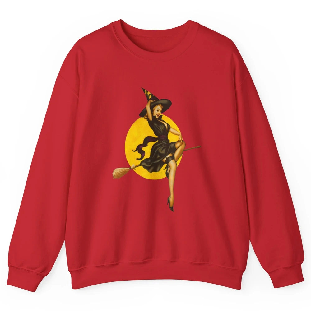 Pin Up Vintage Witch Pastel Witchcraft Halloween Spooky Goth Unisex Crewneck Sweatshirt