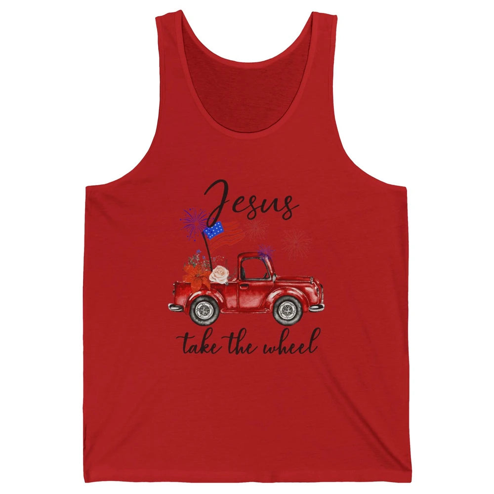 4th Of July Jesus Take The Wheel Red Truck Watercolor God Unisex Jersey Tank