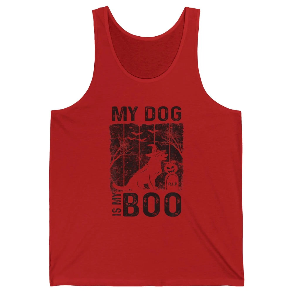 Retro My Dog Is My Boo Ghost Hippie Halloween Spooky Puppy Unisex Jersey Tank