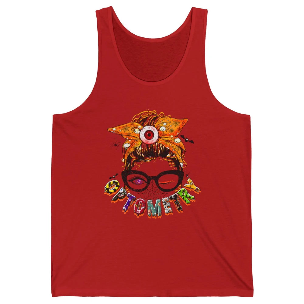 Optometry Messy Bun Glasses Halloween Optometrist Optician Unisex Jersey Tank