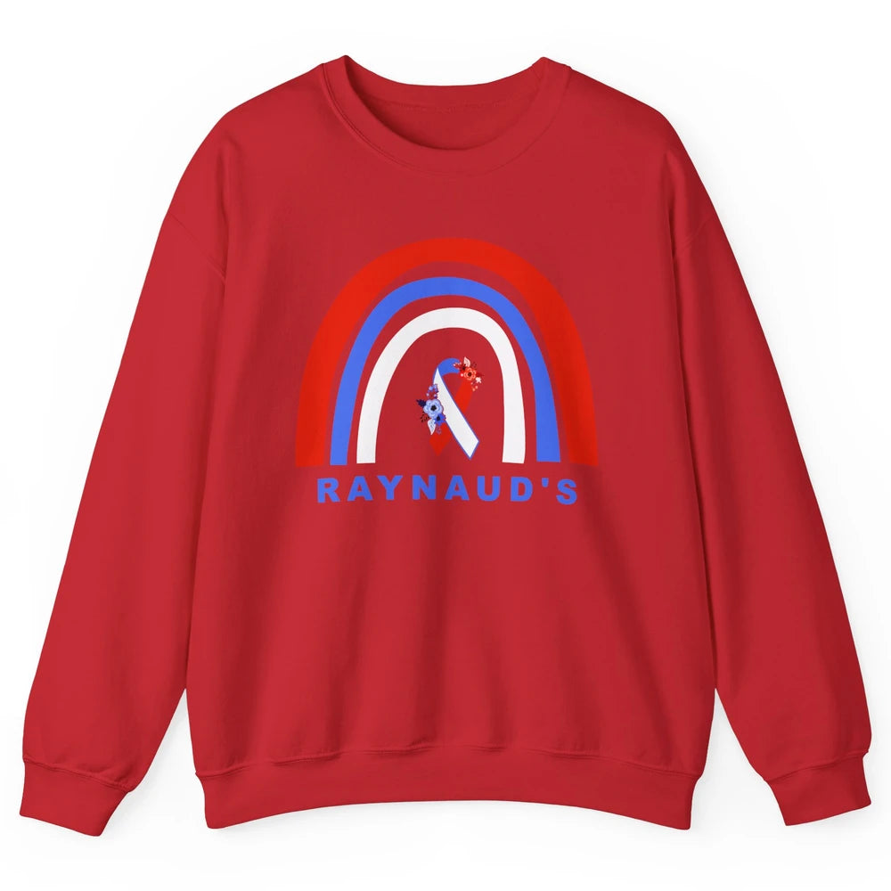 Raynaud's Syndrome Awareness Floral Red Blue Ribbon Rainbow Unisex Crewneck Sweatshirt