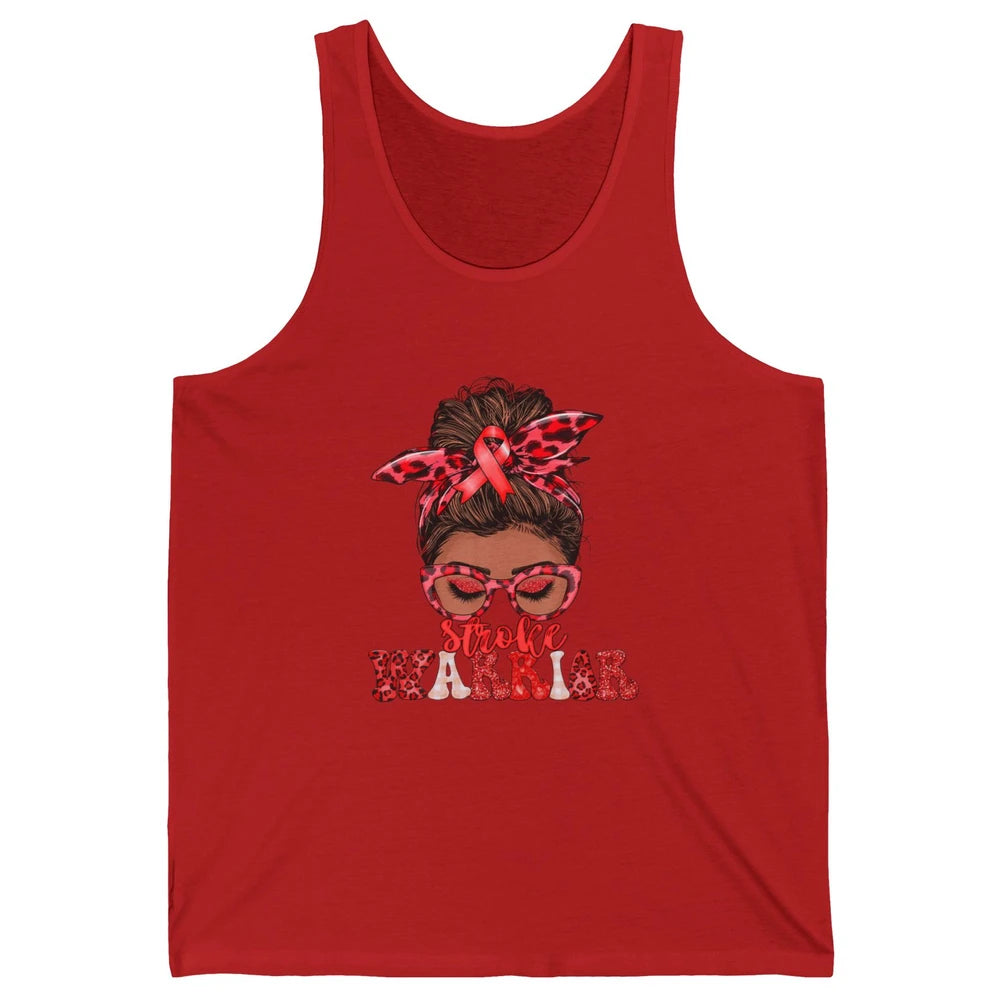 Afro Messy Hair Bun Black Women Warrior Red Stroke Awareness Unisex Jersey Tank