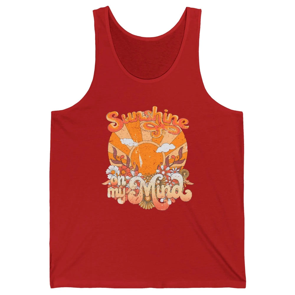 Retro Floral Rainbow Sunshine On My Mind Peace Hippie Girl Unisex Jersey Tank