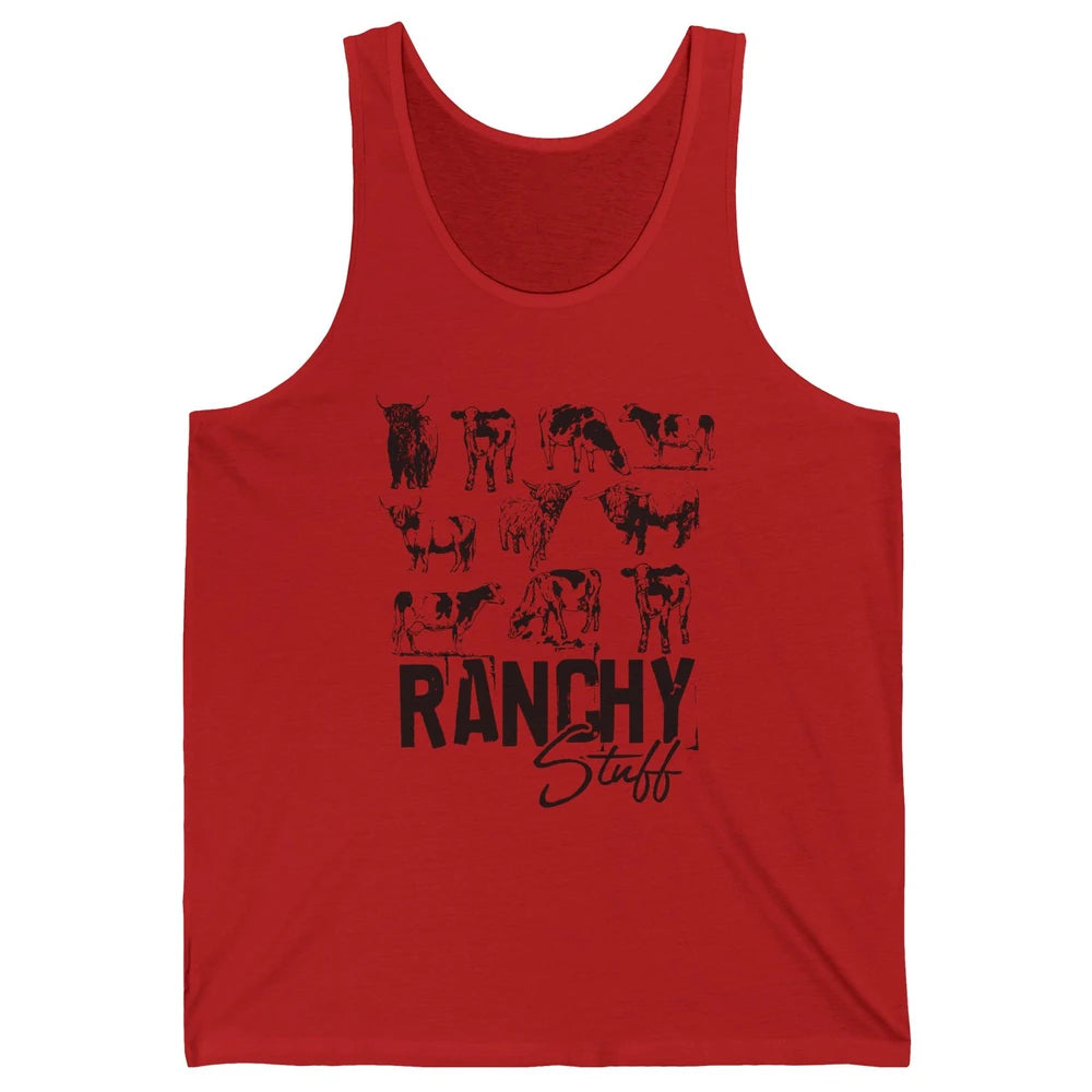 Retro Highland Cow Heifer Ranchy Stuff Western Country Gift Unisex Jersey Tank