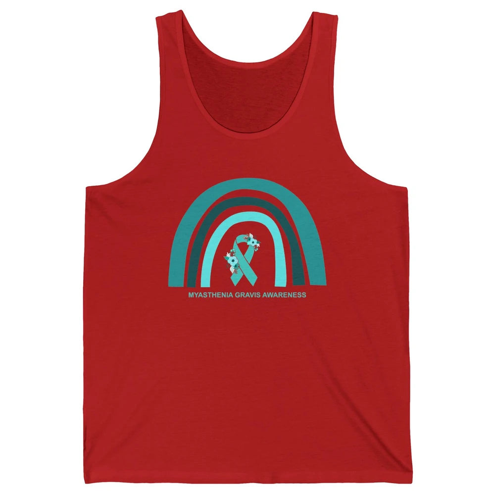 Myasthenia Gravis Awareness Floral Teal Ribbon Rainbow Unisex Jersey Tank