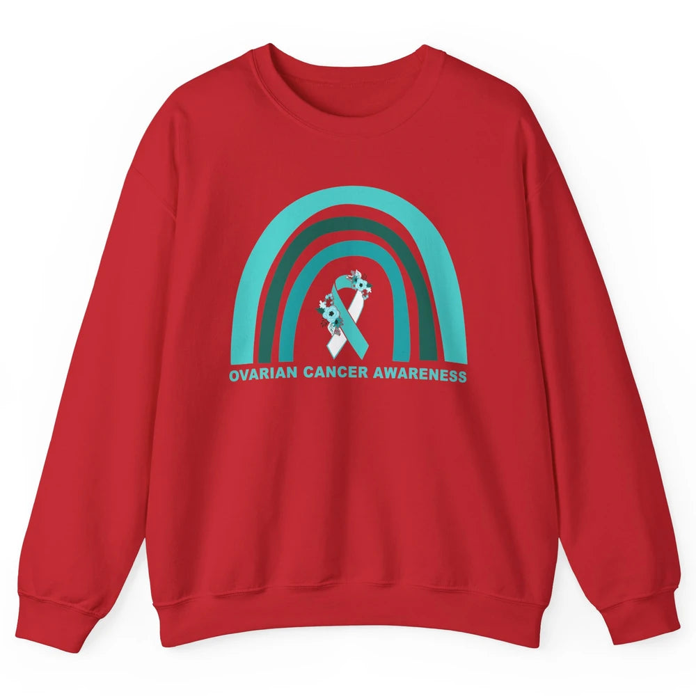Ovarian Cancer Awareness Support Floral Turquoise Rainbow Unisex Crewneck Sweatshirt