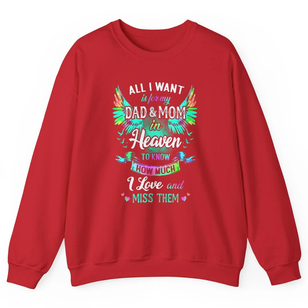 My Mom And Dad In Heaven Angel Wings Mother Memories Forever Unisex Crewneck Sweatshirt