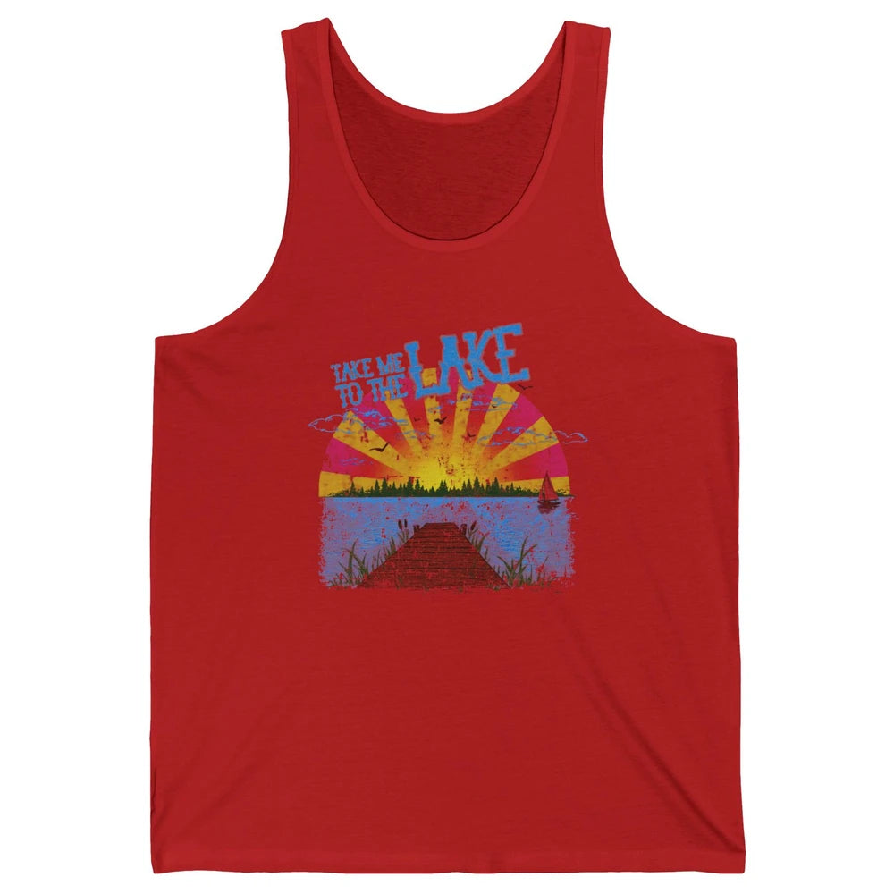 Retro Lake Life Take Me to the Lake Sunrise Summer Gift Unisex Jersey Tank