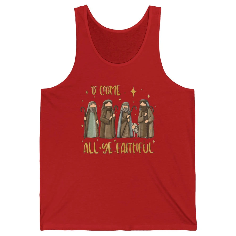 Retro Christmas O Come All Ye Faithful Christian Jesus Faith Unisex Jersey Tank