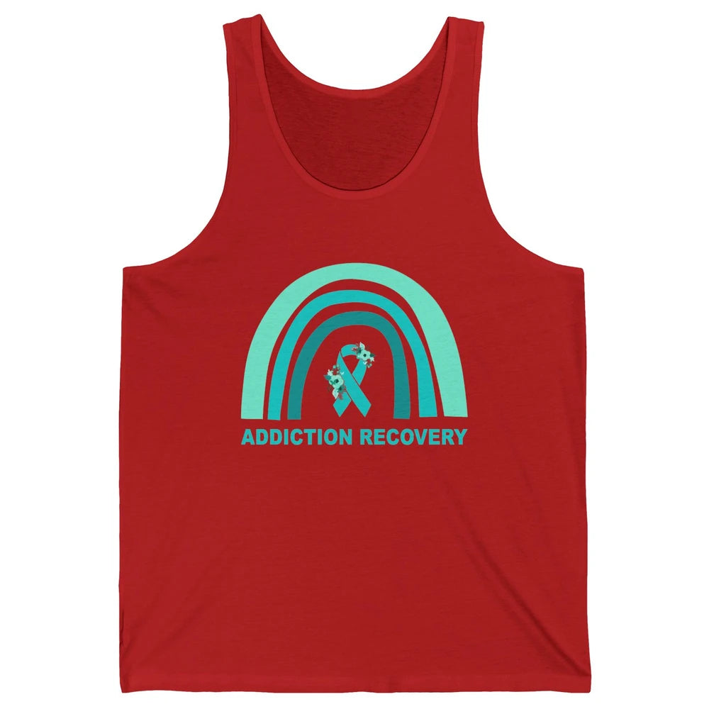 Addiction Recovery Awareness Floral Teal Ribbon Rainbow Unisex Jersey Tank