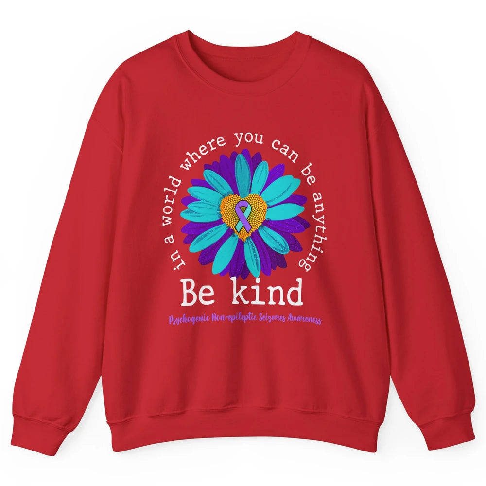 PNES Awareness Purple Teal Ribbon Sunflower Be Kind Unisex Crewneck Sweatshirt