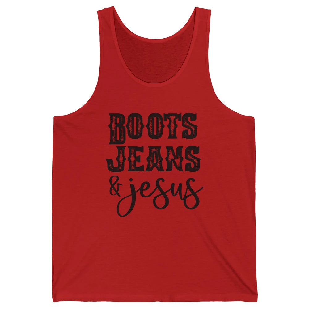 Retro Boots Jeans and Jesus Christian Western Country Cowboy Unisex Jersey Tank