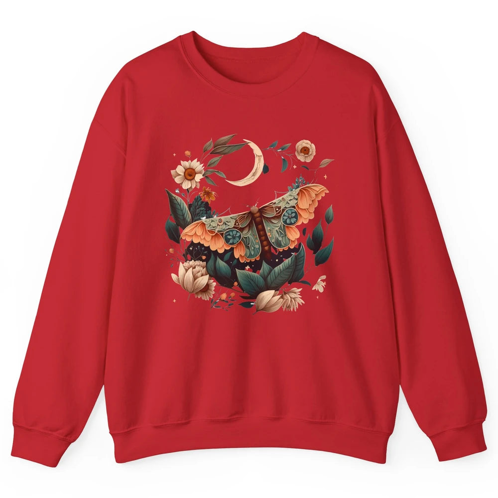 Retro Floral Moth Moon Butterfly Boho Moth Lovers Gift Unisex Crewneck Sweatshirt