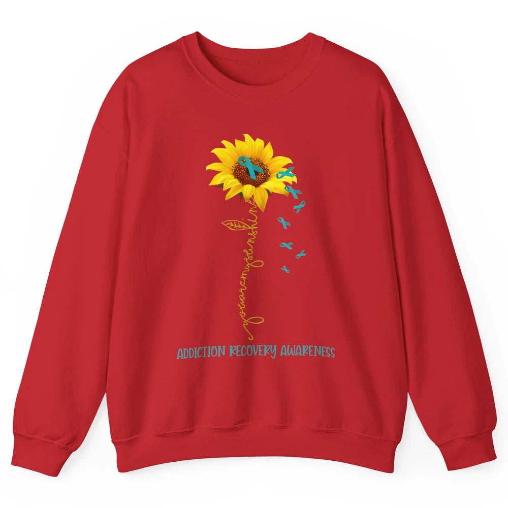 Addiction Recovery Awareness Teal Ribbon Sunflower Unisex Crewneck Sweatshirt