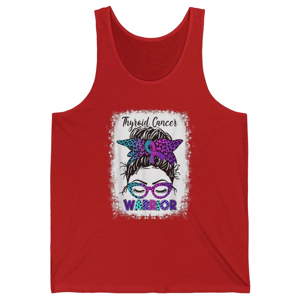 Messy Hair Woman Leopard Warrior Thyroid Cancer Awareness Unisex Jersey Tank