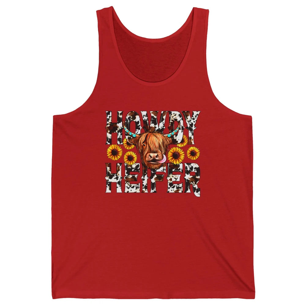 Sunflower Highland Cow Howdy Heifer Western Country Cowboy Unisex Jersey Tank