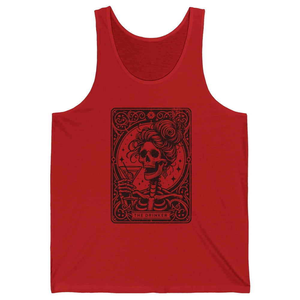 Skeleton The Drinker Tarot Card Halloween Drunk Mom Drinking Unisex Jersey Tank