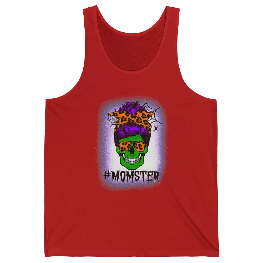 Retro Momster Messy Bun Skull Mom Halloween Spooky Mama Goth Unisex Jersey Tank
