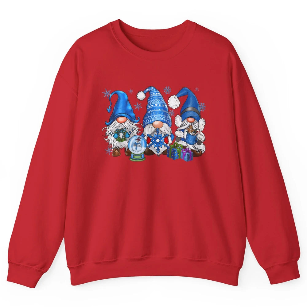 Retro Blue Snowman Gnomes Blue Christmas Winter Gnomies Xmas Unisex Crewneck Sweatshirt