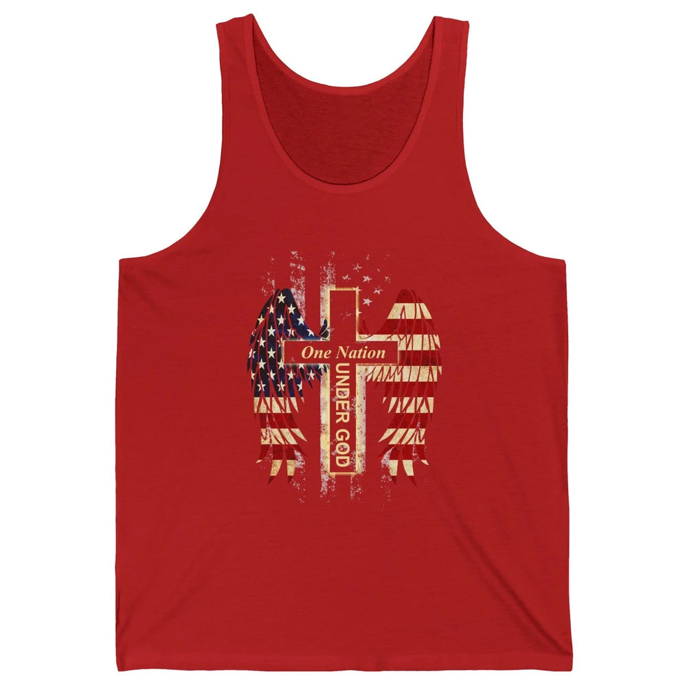 Patriotic One Nation Under God American Flag Faith Cross Unisex Jersey Tank