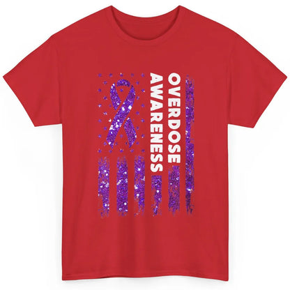Overdose Awareness US Flag Purple Ribbon Addiction Warrior Classic Unisex T-Shirt