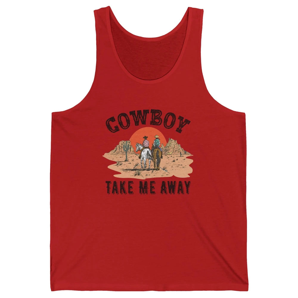 Retro Desert Sunset Cowboy Take Me Away Western Country Unisex Jersey Tank