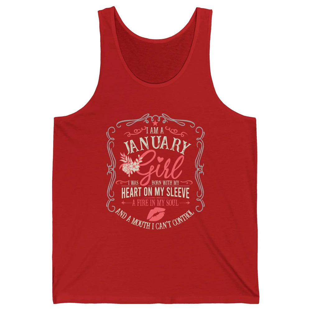 Retro January Girl Born With My Heart On My Sleeve Birthday Unisex Jersey Tank