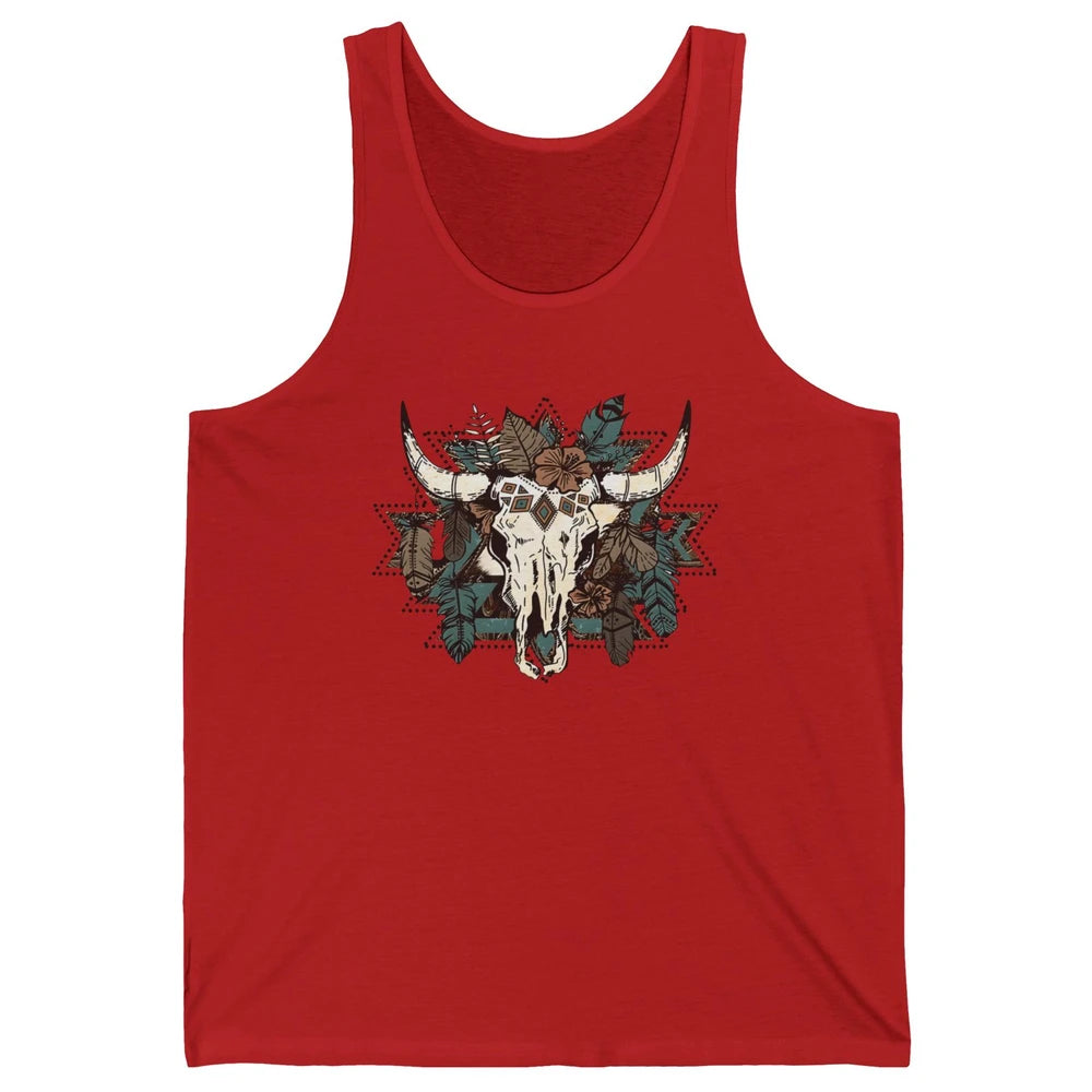 Retro Boho Bull Skull Aztec Desert Cactus Western Country Unisex Jersey Tank