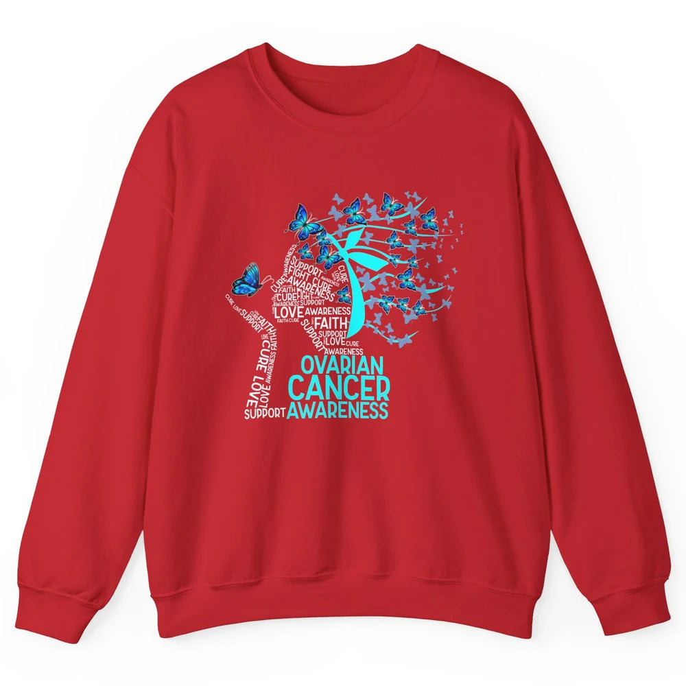 Ovarian Cancer Awareness Hope Love Cure Teal Ribbon Unisex Crewneck Sweatshirt