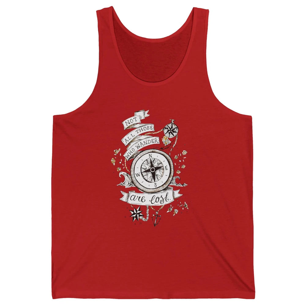 Retro Compass Not All Who Wander Are Lost Mountain Adventure Unisex Jersey Tank