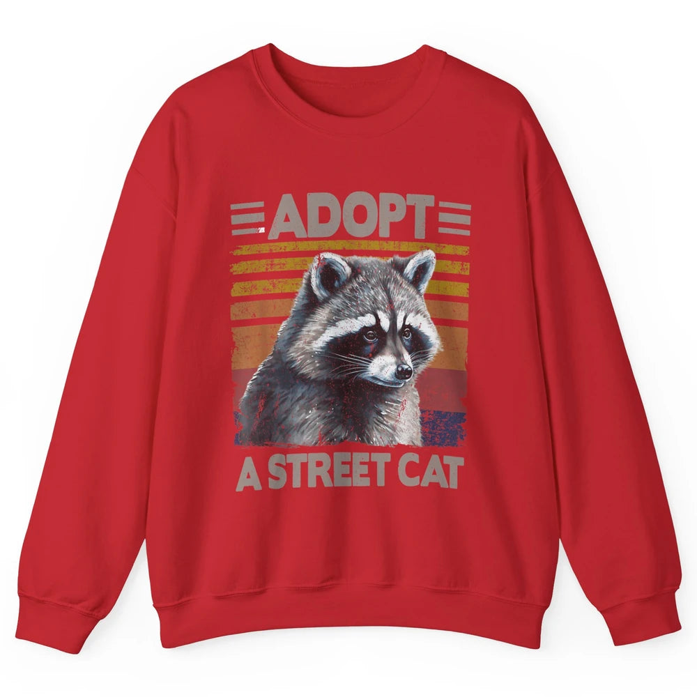 Retro Adopt A Street Cat Raccoon Watercolor Possum Adoption Unisex Crewneck Sweatshirt