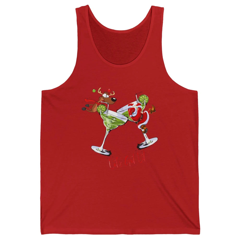 Party Santa & Reindeer Cocktail Glasses Let's Get Lit Xmas Unisex Jersey Tank