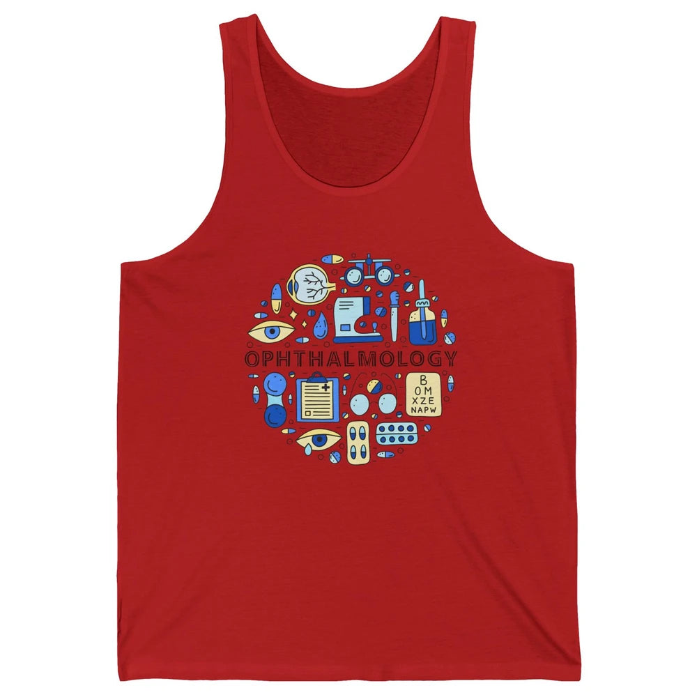 Optometrist Eye Chart Phoropter Symbols Ophthalmology Tech Unisex Jersey Tank