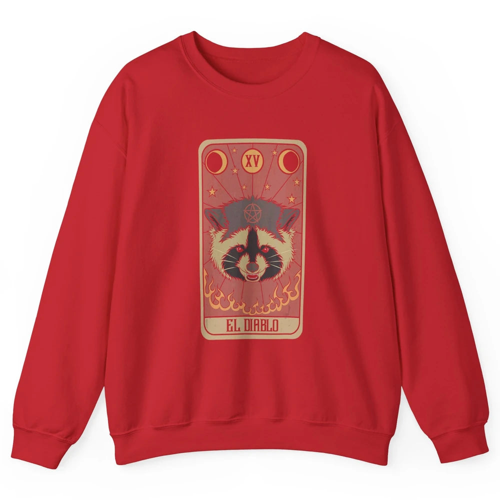 Raccoon Tarot Card Satanic Trash Panda Crescent Halloween Unisex Crewneck Sweatshirt