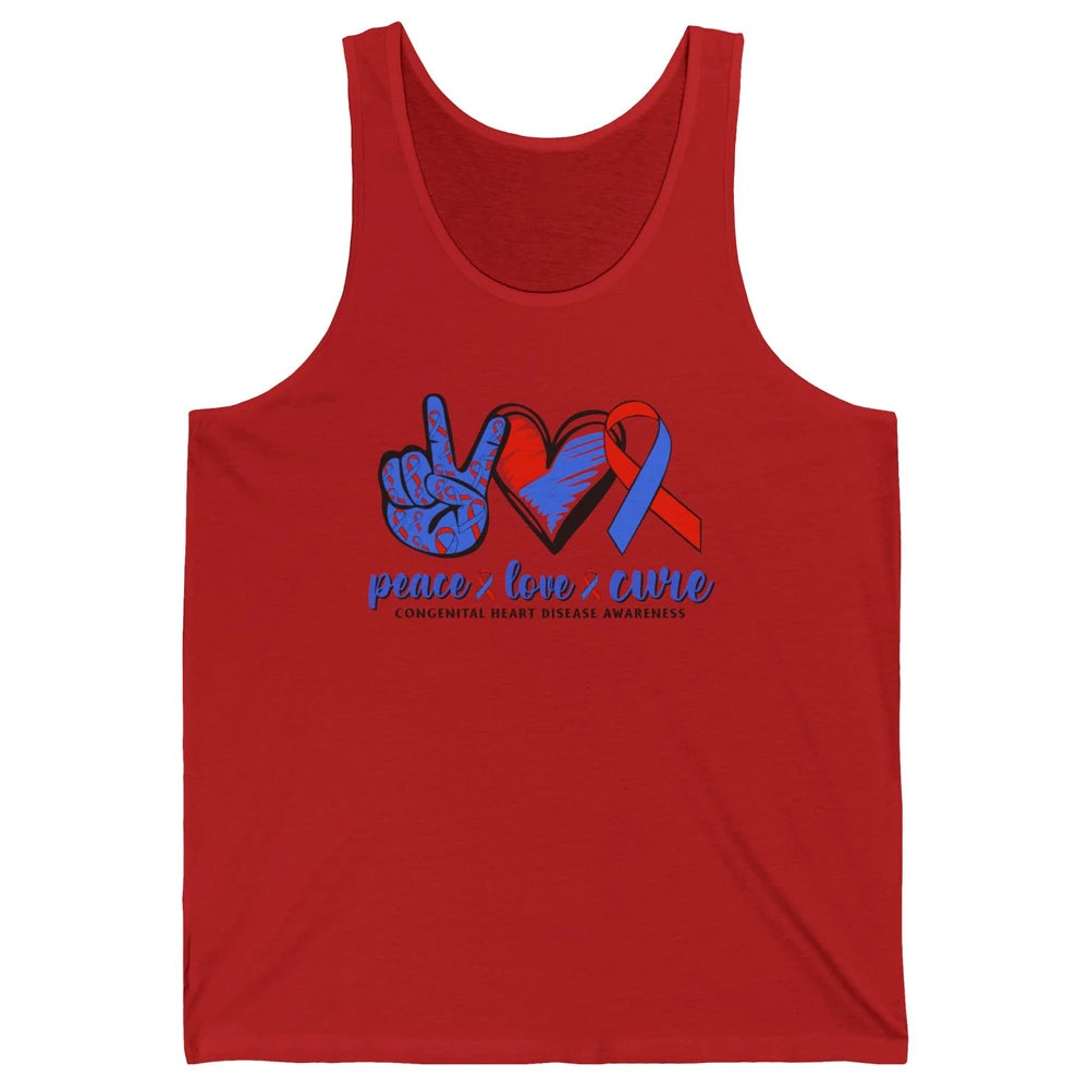 Congenital Heart Disease Blue Red Ribbon Peace Love Cure CHD Unisex Jersey Tank