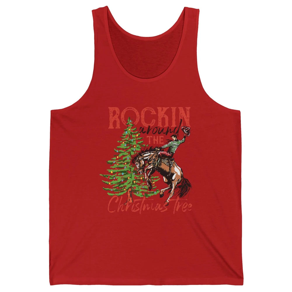 Funny Cowboy Horsing Rocking Around Christmas Tree Western Unisex Jersey Tank